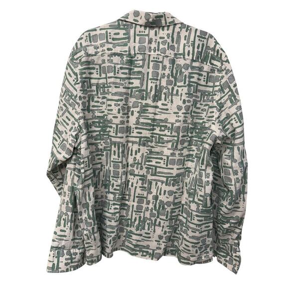 Ted Baker 2XL Men's White Green Compter Revere Print Linen Long Sleeve Button - Picture 2 of 5